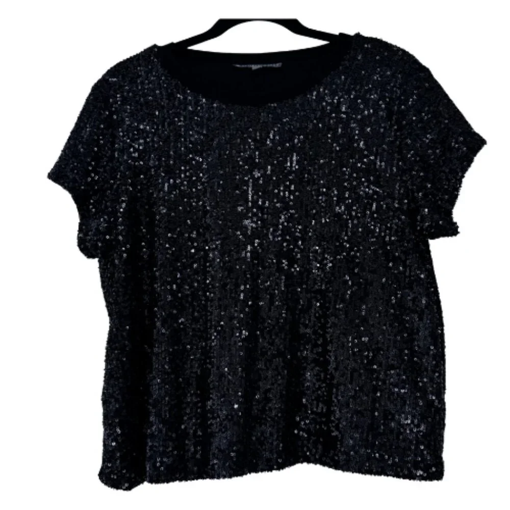 Elliot Lauren Black Sequin Short Sleeve Top Women's Size Medium - Picture 5 of 11